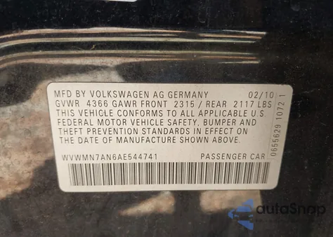 2010 Volkswagen Cc Sport from USA, damaged, VIN WVWMN7AN6AE544741